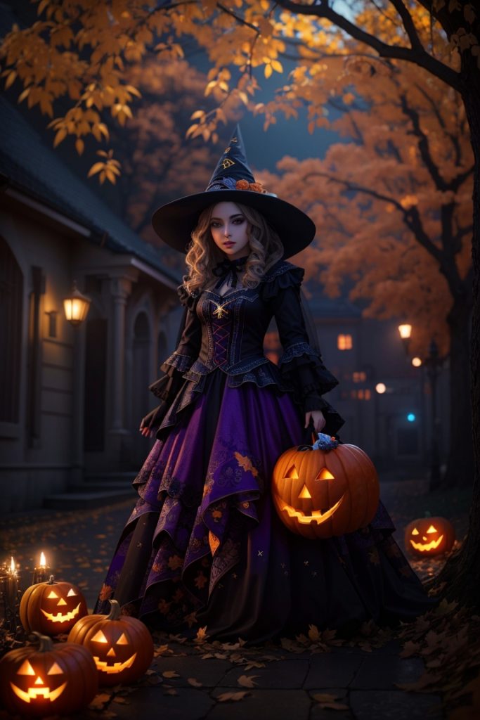 Halloween, Kostüm, Hexe, Hexenhut, Kürbis, Kürbislaterne