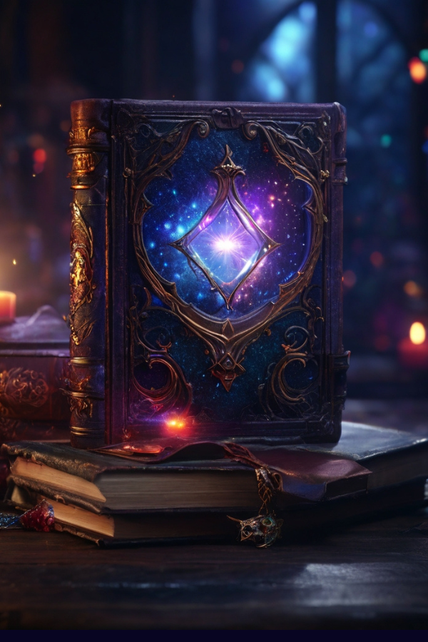 Buch mit leuchtendem Zeichen auf dem Deckel, magisches Buch, Grimoire