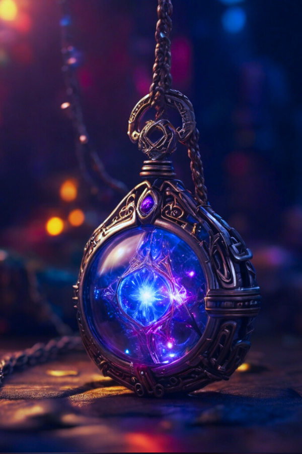 Ein magische Amulett oder Medaillon mit einem magischen Stein in der Mitte.
