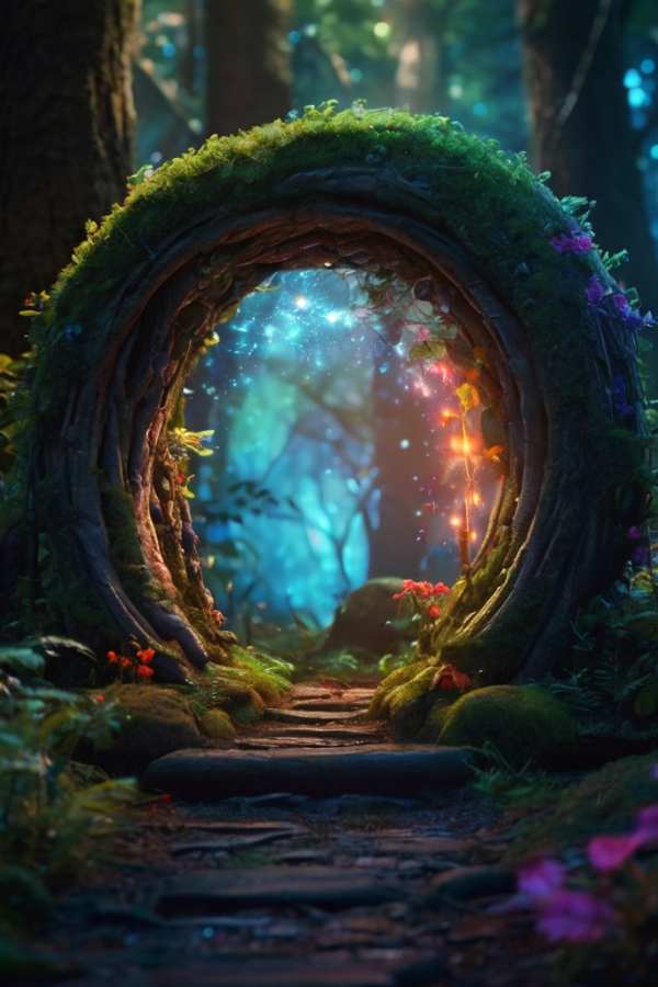 Ein magisches Portal, das aussieht wie ein Bogen aus Bäumen. Es führt in eine geheime Parallelwelt.
