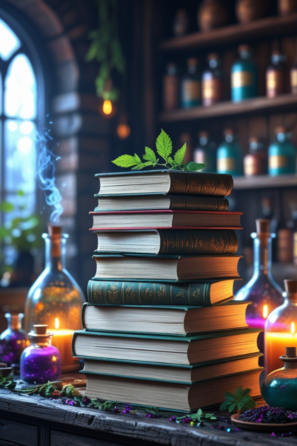 Runen in der Fantasy, Schreibinspiration für Autoren, Stapel mit Büchern