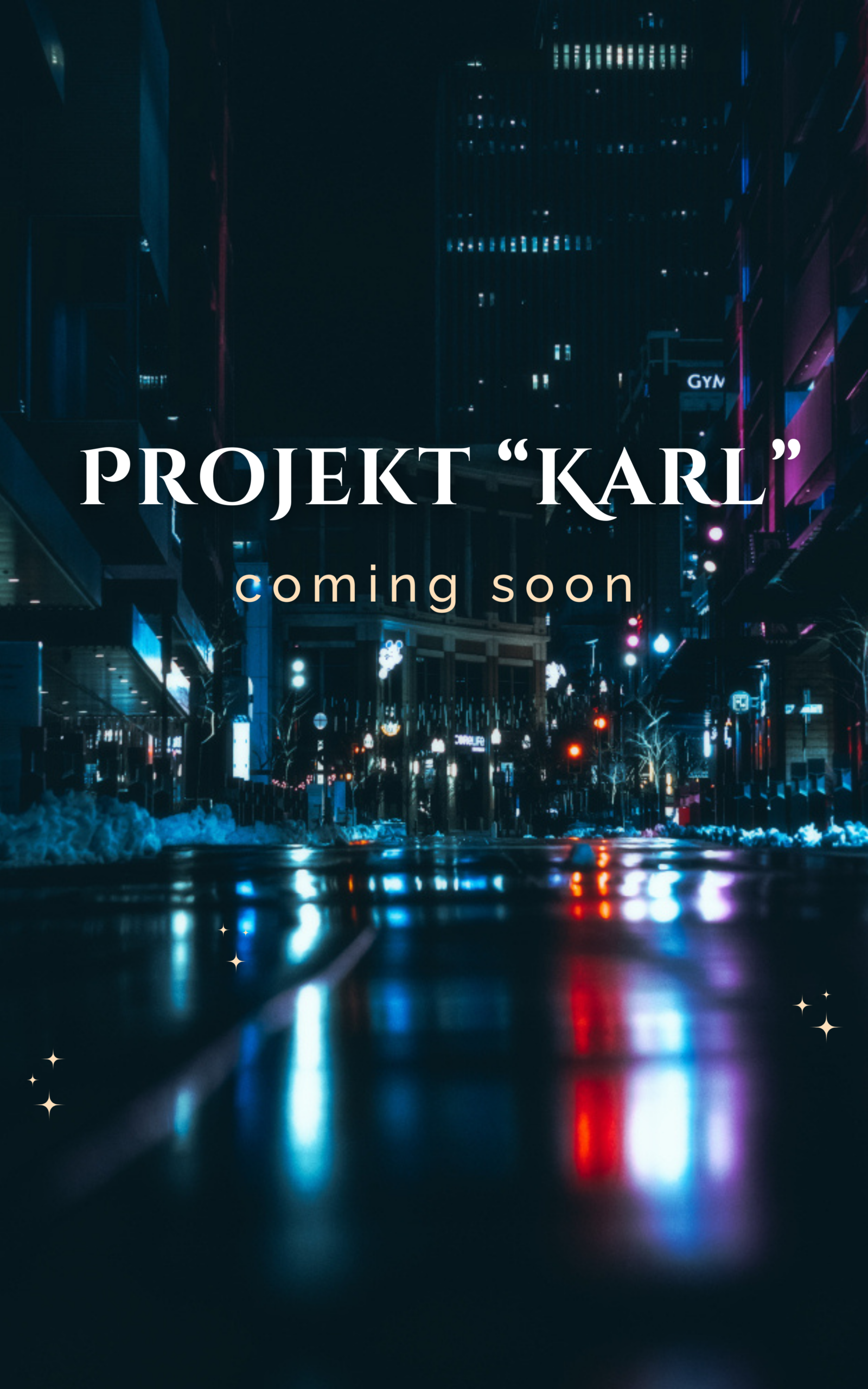 Bild einer Großstadt bei Nacht, Schriftzug "Projekt Karl"